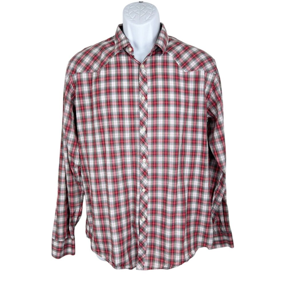 Zara Man Button Up Shirt Men Large Red Plaid Long Sleeve Casual